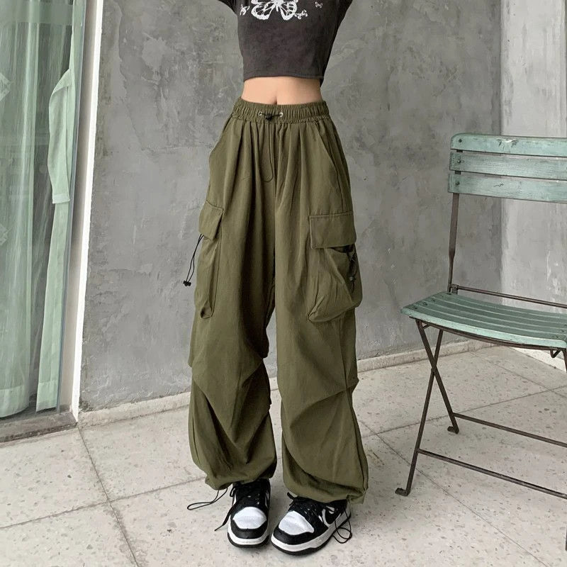 Parachute Black Pants Women Hippie Streetwear