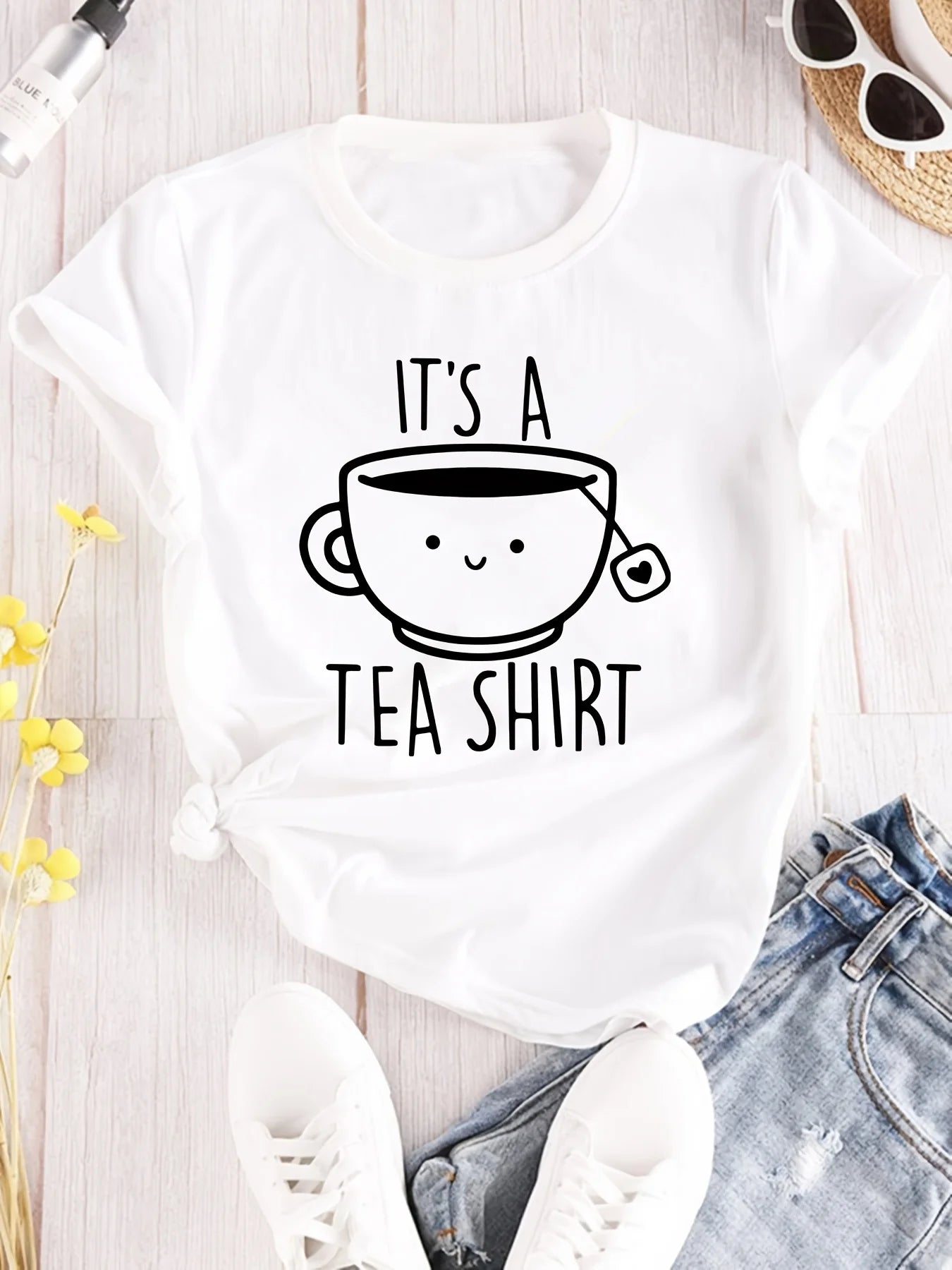 Women'S Casual Crew Neck T-Shirt Fashion Tee with "It's A Tea Shirt"