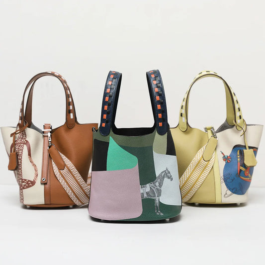 High Quality Bags for Women Painting Handbag Genuine Leather Bucket Bag