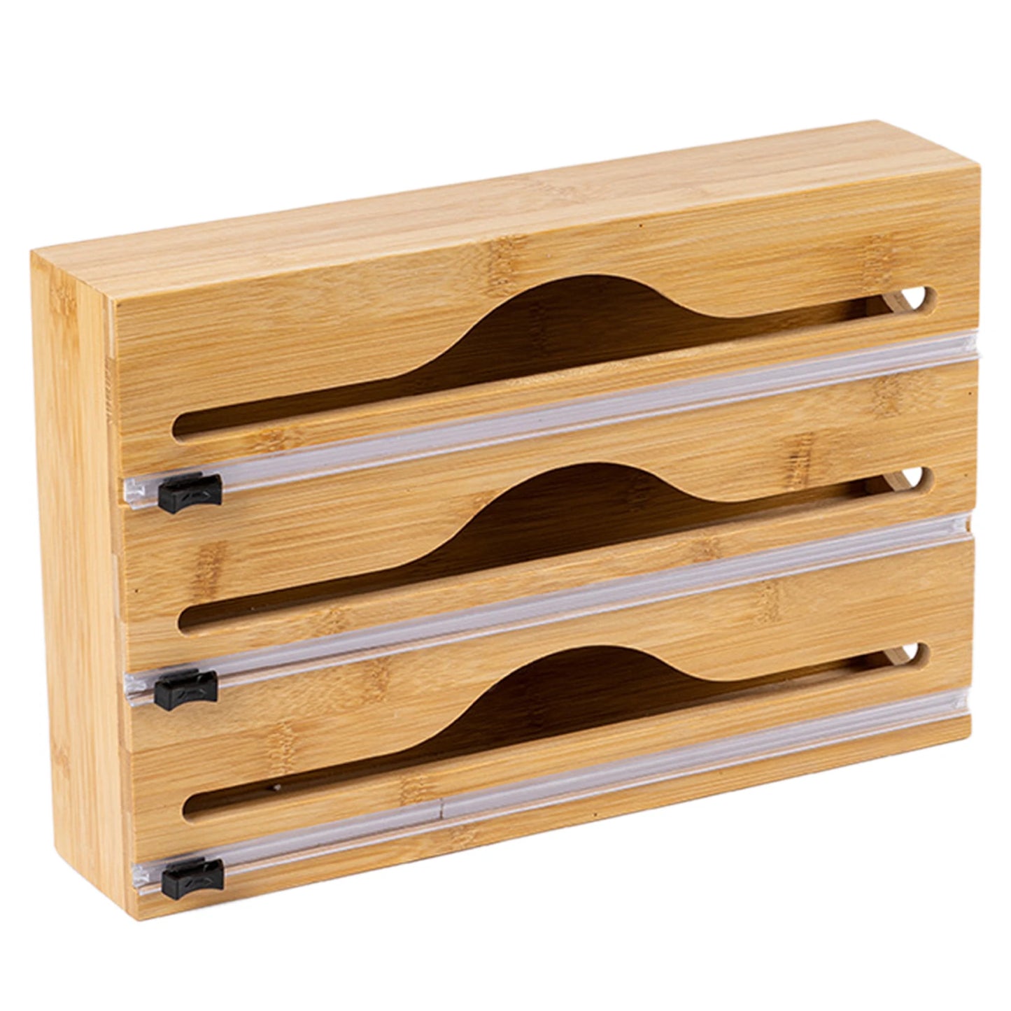 Wall Mounted Bamboo-Cling Wrap, Foil and paper Dispenser With Cutter
