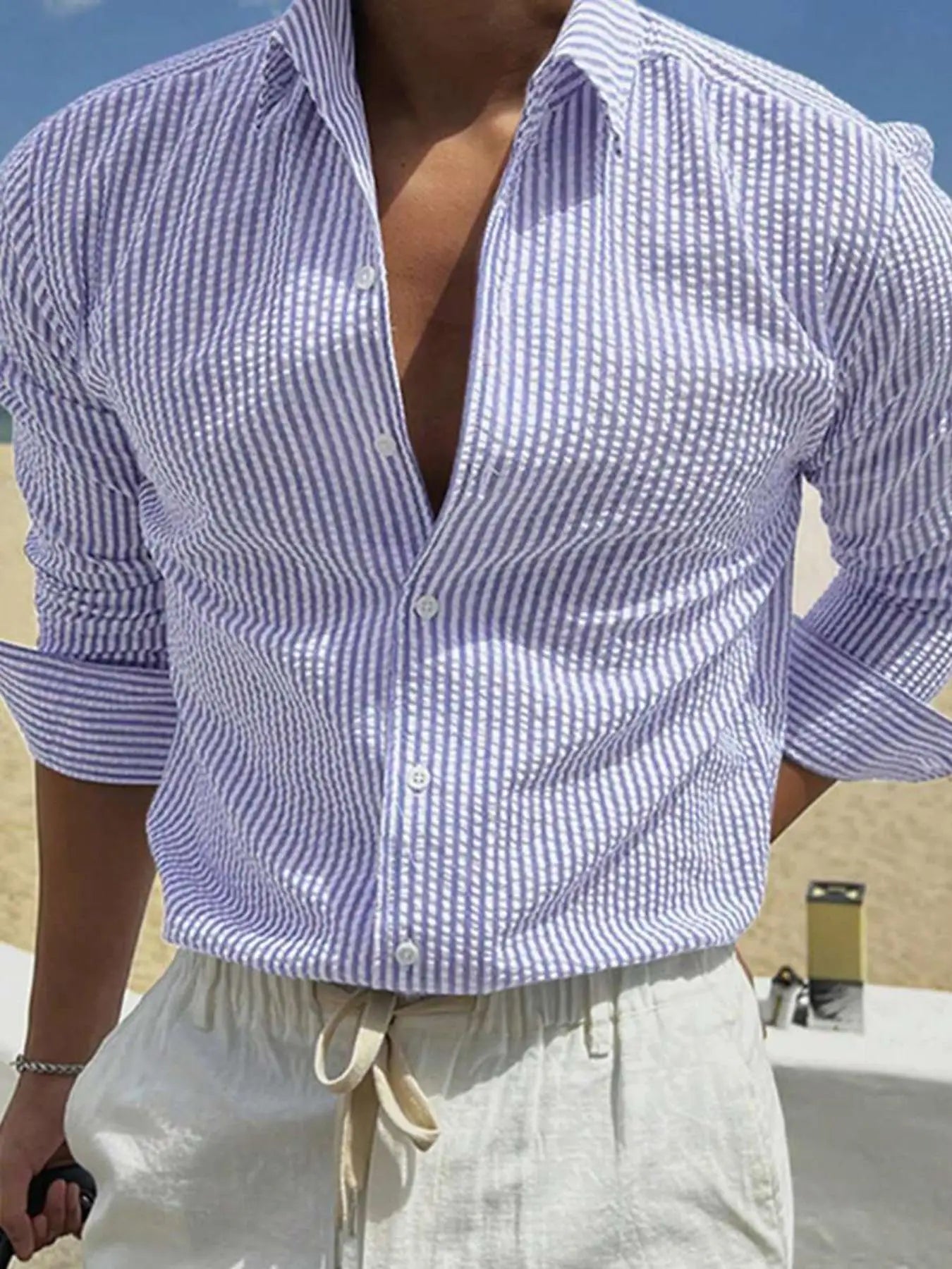 Men's Long Sleeve Striped Shirt with Loose Fit Stylish