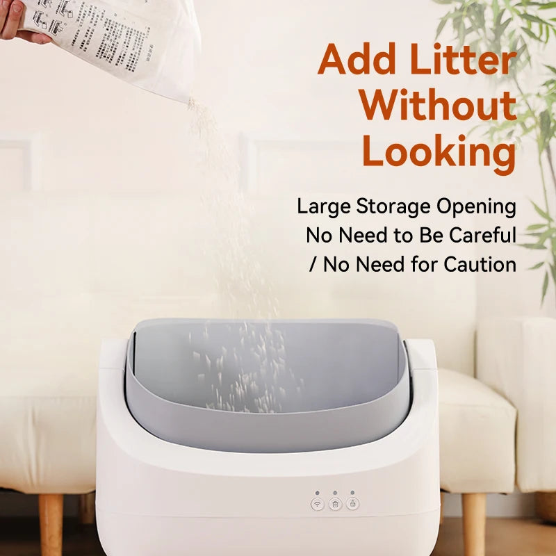 Open-style automatic cat litter box, Smart litter box, automatic cleaning, intelligent sensor, WiFi connectivity