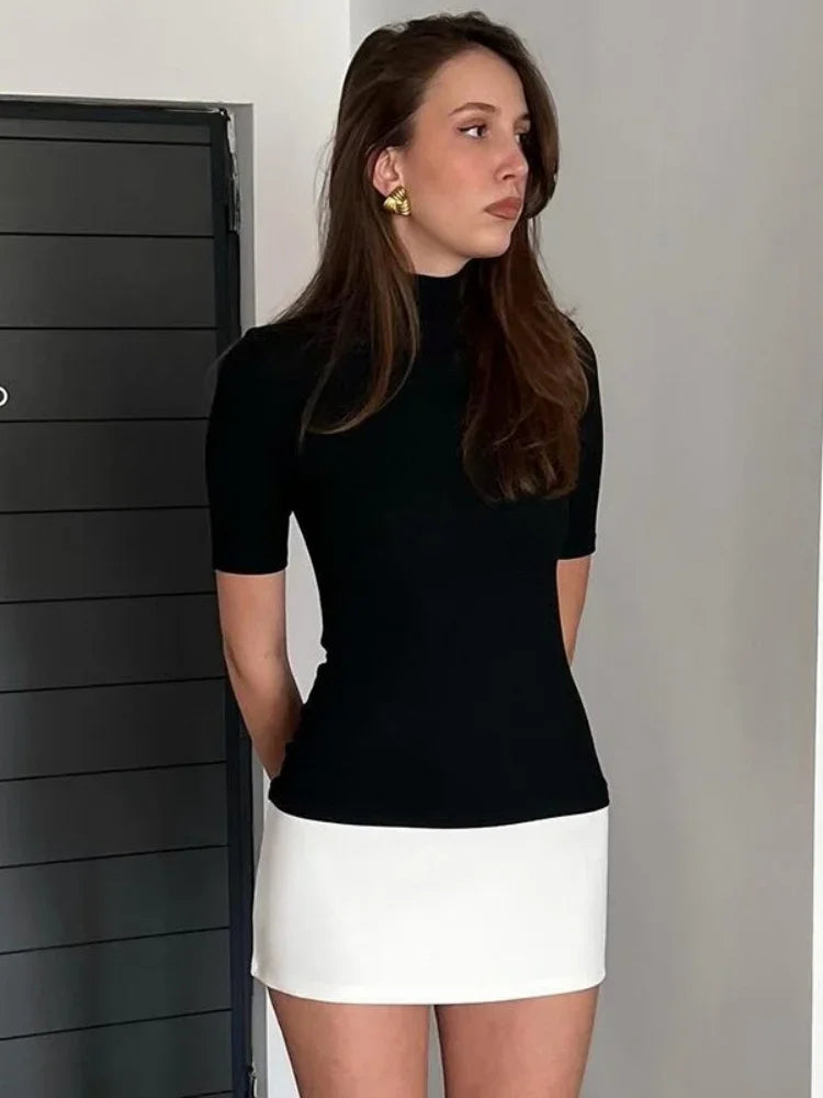 Turtleneck Vestidos Elegantes Para Mujer Half Sleeves Mini Streetwear