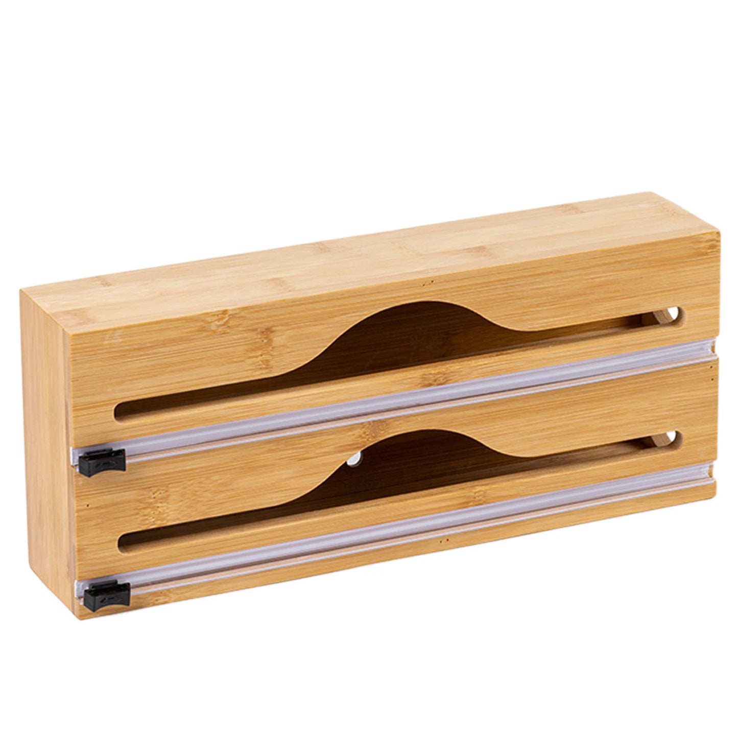 Wall Mounted Bamboo-Cling Wrap, Foil and paper Dispenser With Cutter