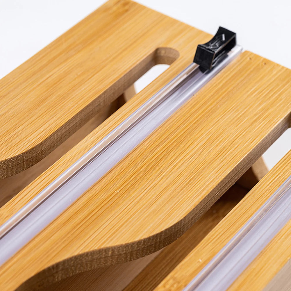 Wall Mounted Bamboo-Cling Wrap, Foil and paper Dispenser With Cutter