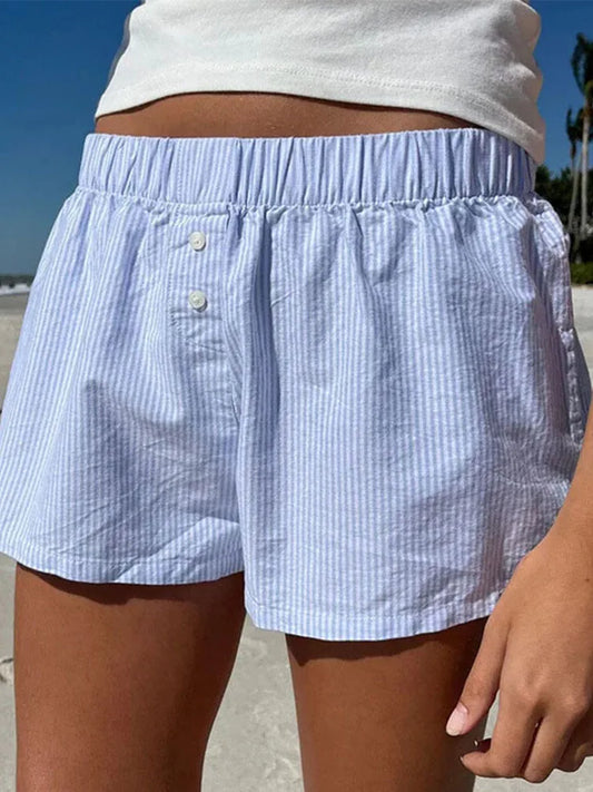 Striped Print Casual Shorts for Women