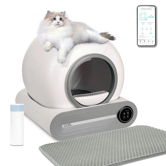 Self Cleaning Cat Litter Box 65L Automatic Cat Litter Box w/ Trash Bag & Litter Mat Smart Cat Toilet App Control 2.4G WiFi