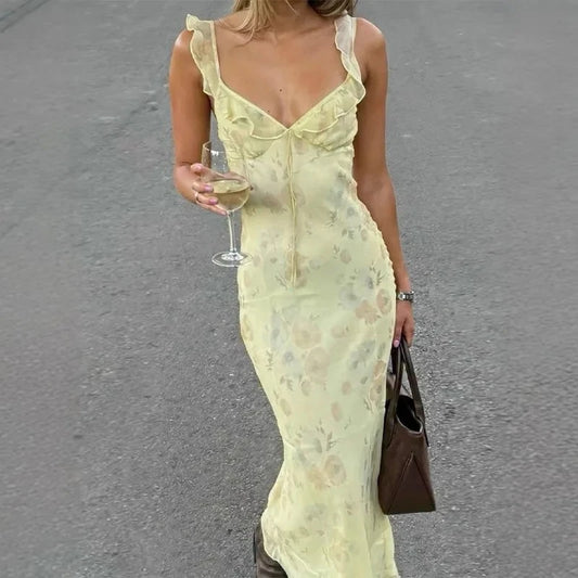 Summer Flower Printed Women's Sexy Low-cut Dress