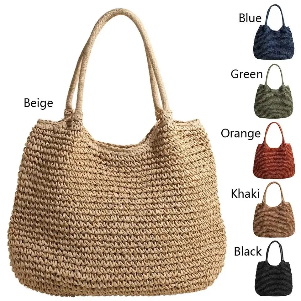 Women Straw Bag Tote Handbag Large Capacity Vintage Shoulder Bag