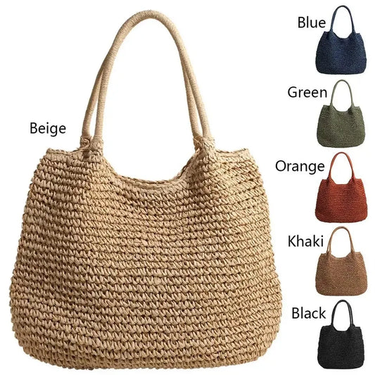Women Straw Bag Tote Handbag Large Capacity Vintage Shoulder Bag