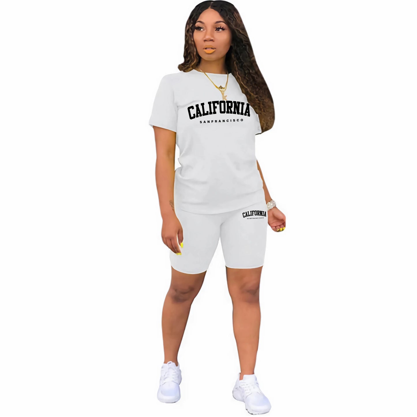 Womens Summer Tracksuit Print T-Shirt & Jogging Short Sleeve Suit