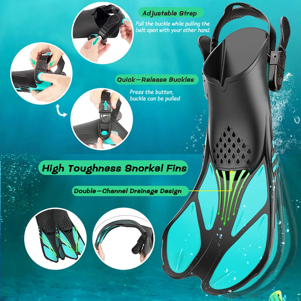 Snorkel Fins Adjustable Buckles Swimming Flippers Short Silicone for Adult