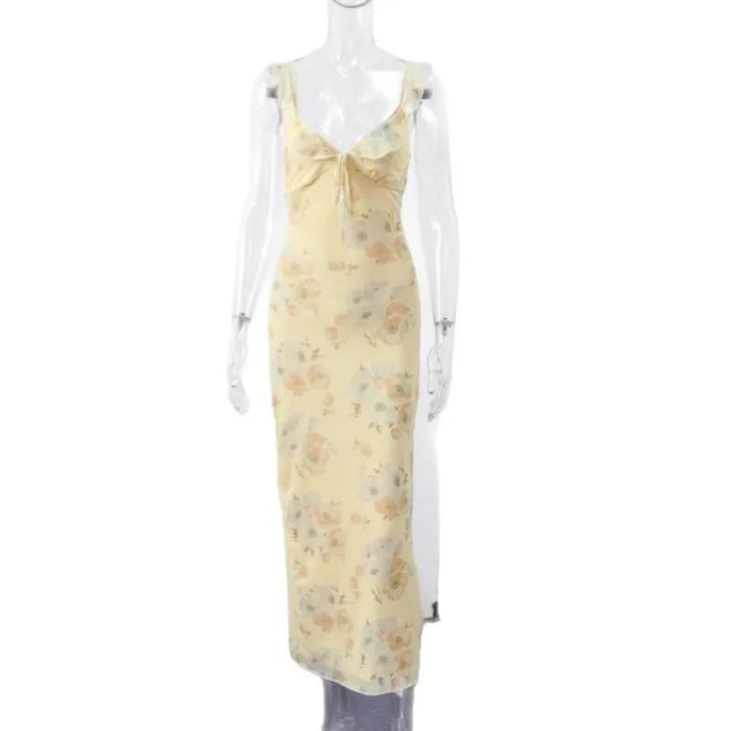 Summer Flower Printed Women's Sexy Low-cut Dress