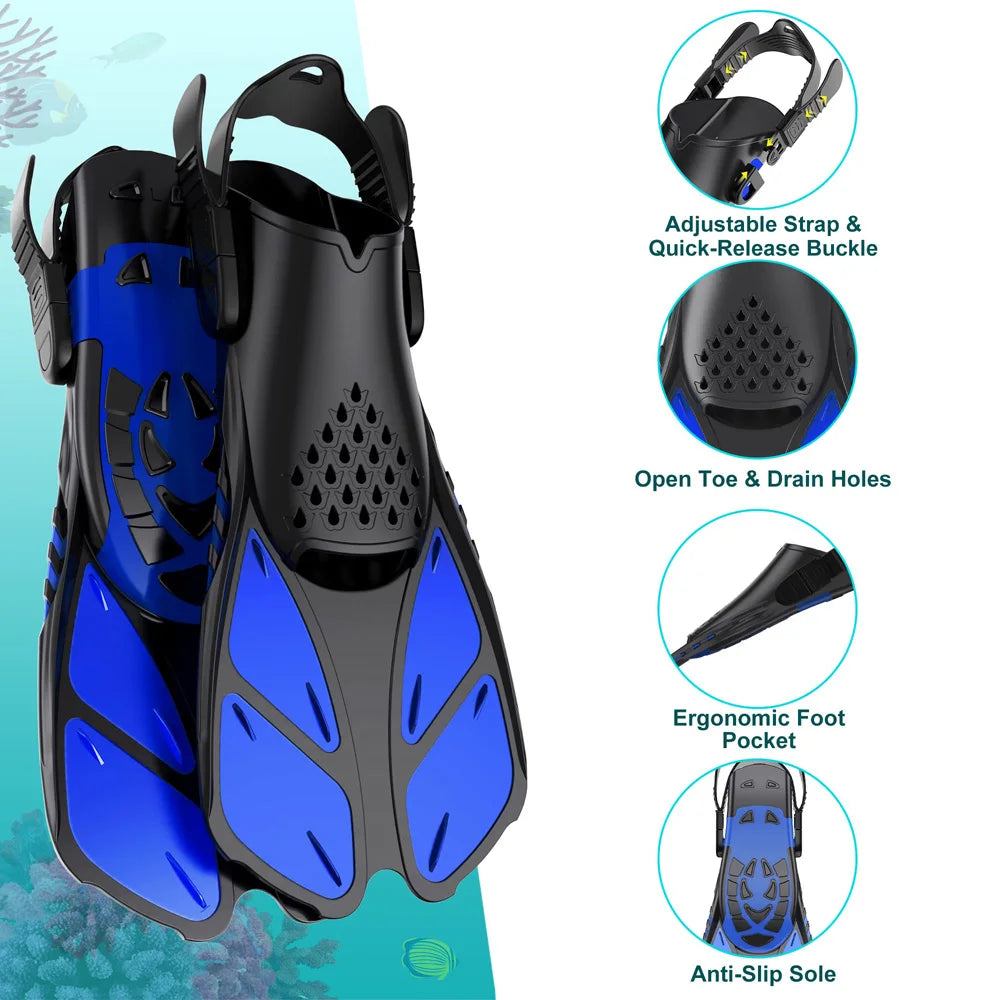 Snorkel Fins Adjustable Buckles Swimming Flippers Short Silicone for Adult