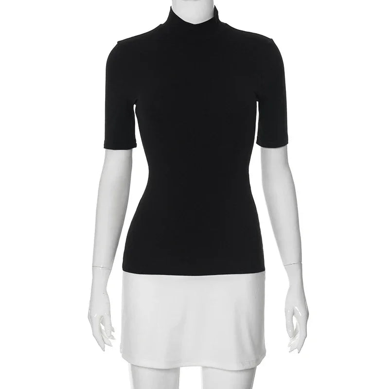 Turtleneck Vestidos Elegantes Para Mujer Half Sleeves Mini Streetwear