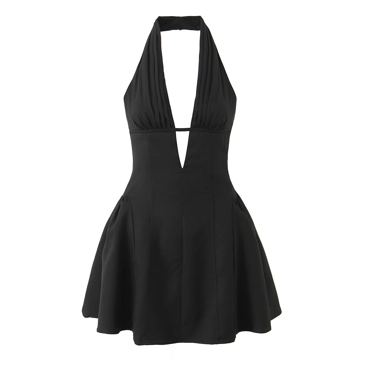 French Style Retro Polka Dot Deep V Halter Dress for Women