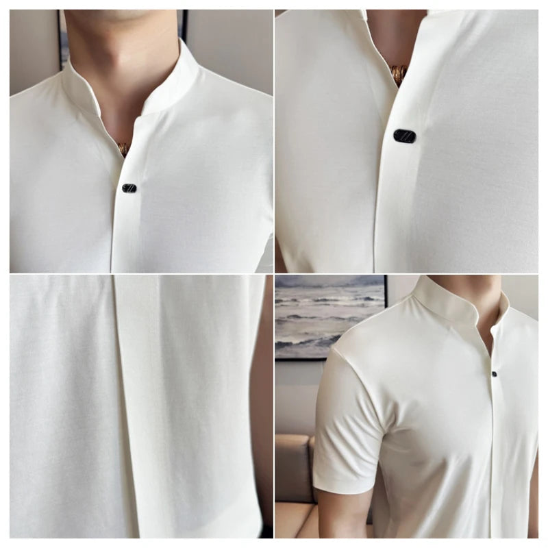 Men's High Elastic V-neck Polo Shirt