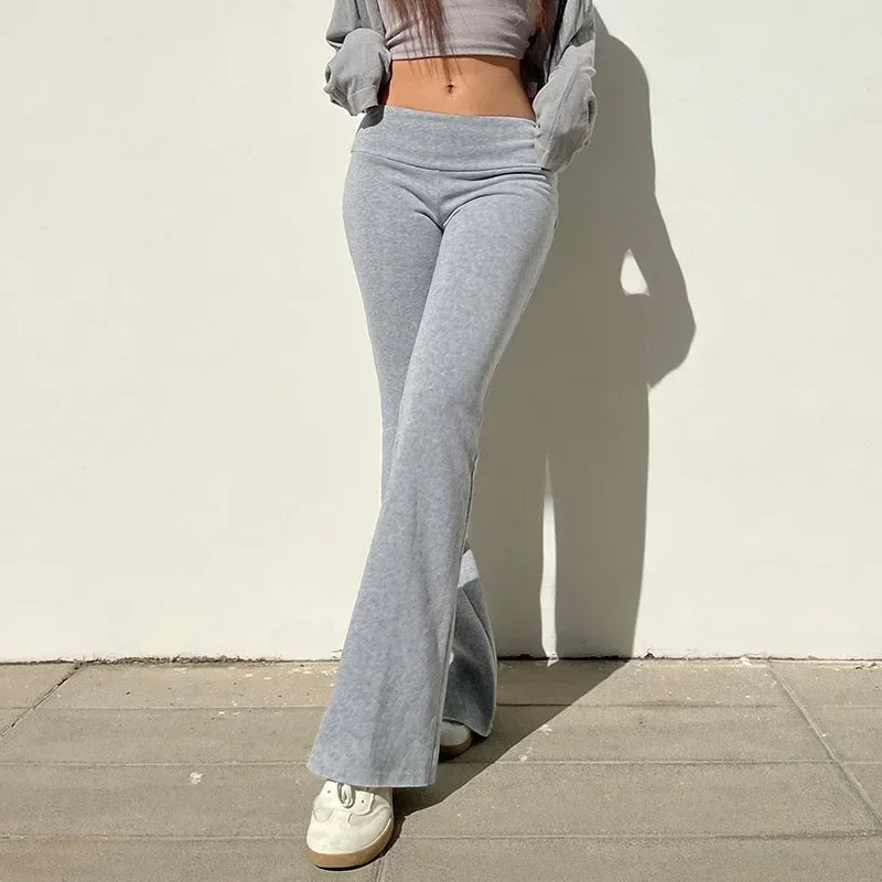 Casual Sexy Basic Solid Flare Pants for Women 2026