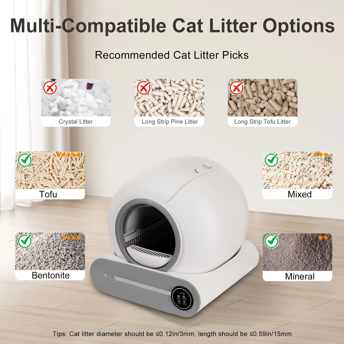 Self Cleaning Cat Litter Box 65L Automatic Cat Litter Box w/ Trash Bag & Litter Mat Smart Cat Toilet App Control 2.4G WiFi