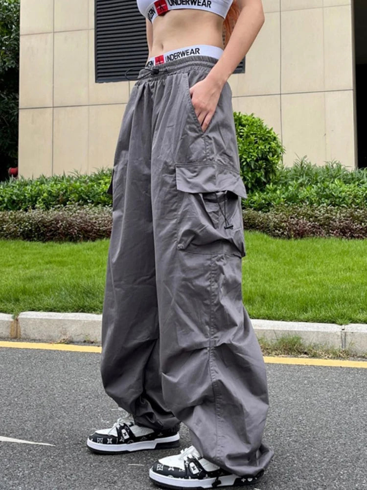 Parachute Black Pants Women Hippie Streetwear