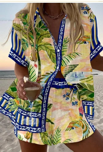 Fashion Casual Two Piece Set for Summer Comfort Colorful Button 2 sets