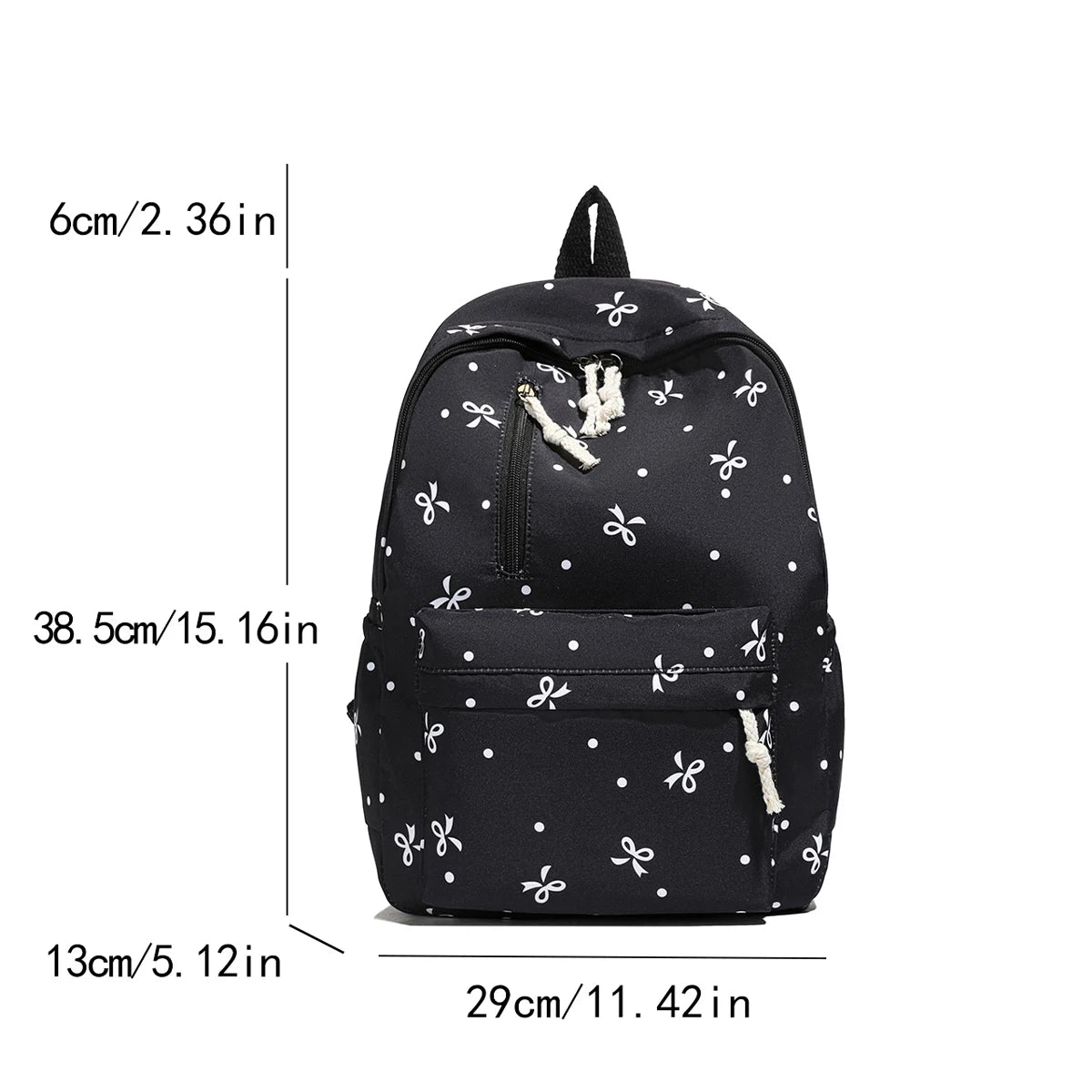 Playful Bow Print Backpack Quilted Multi-Pocket Adjustable Straps
