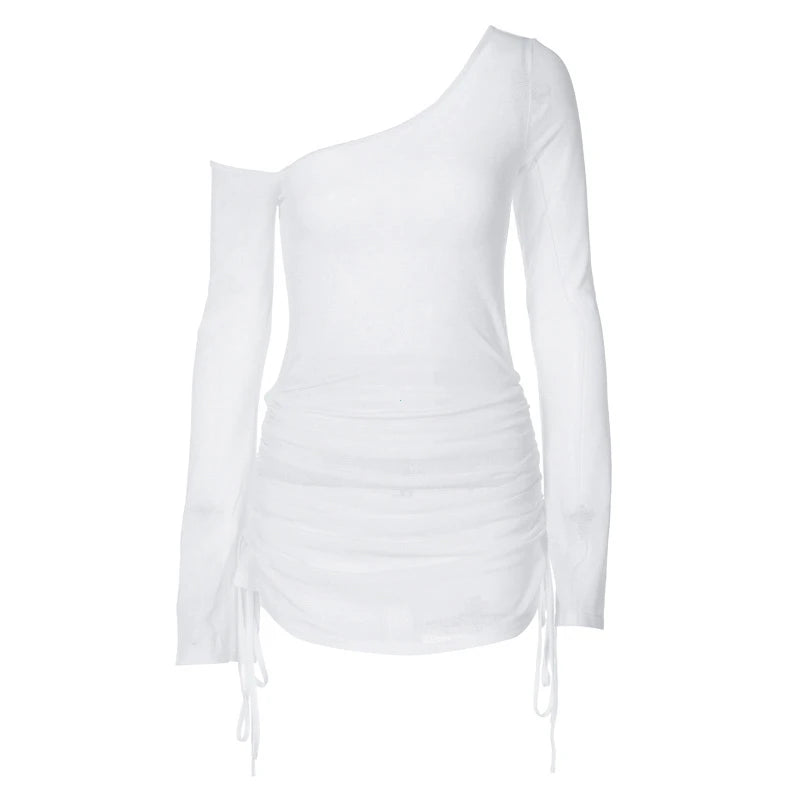 Solid Skew Collar Ruched Straps Lace-Up for summer