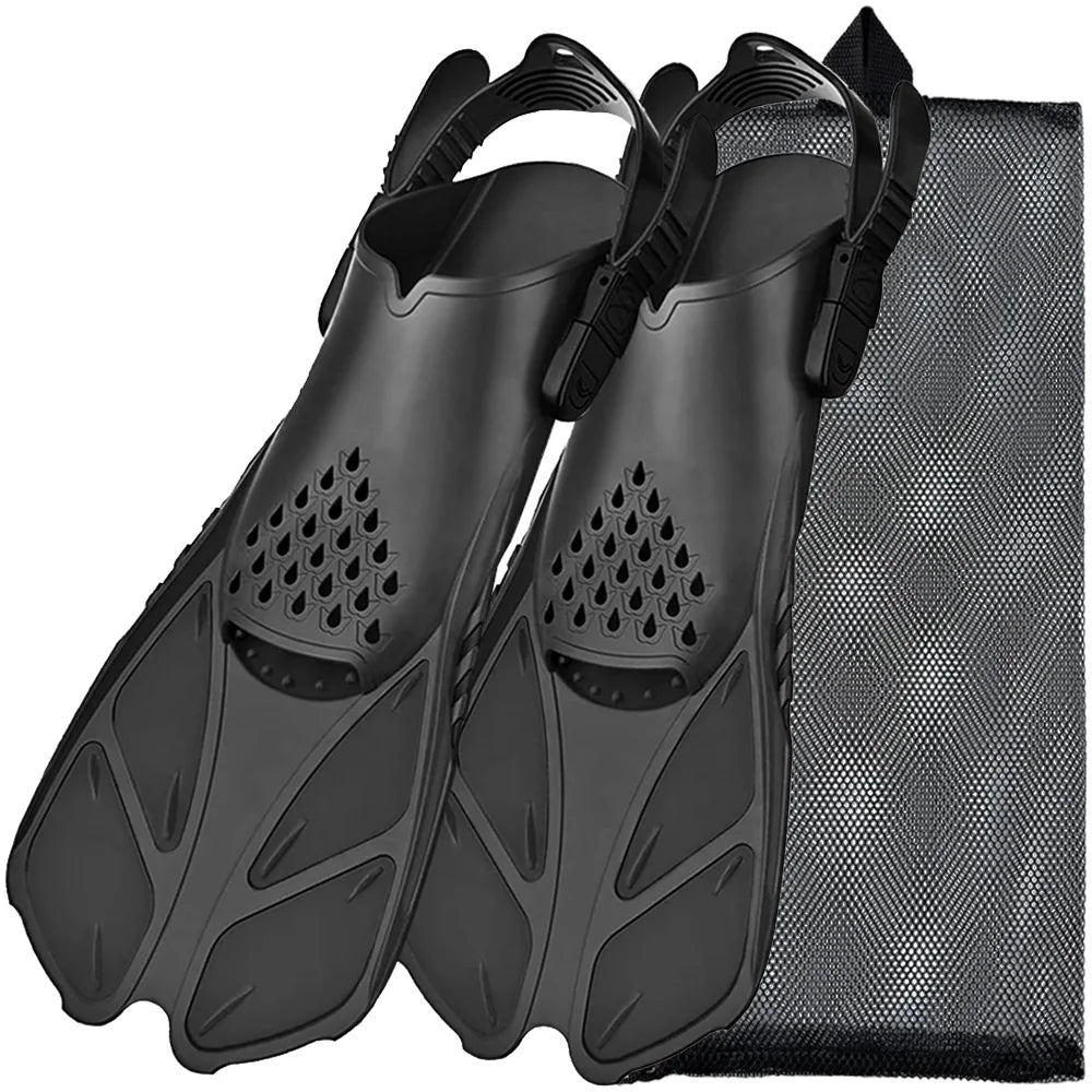Snorkel Fins Adjustable Buckles Swimming Flippers Short Silicone for Adult